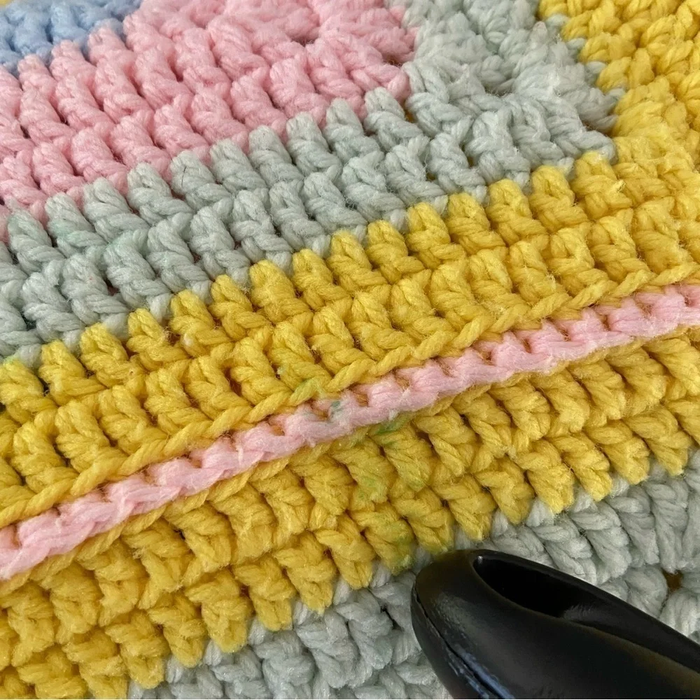 Afghan Crochet Throw Blanket Raised 3D Square Blanket Handmade Pastel Rainbow